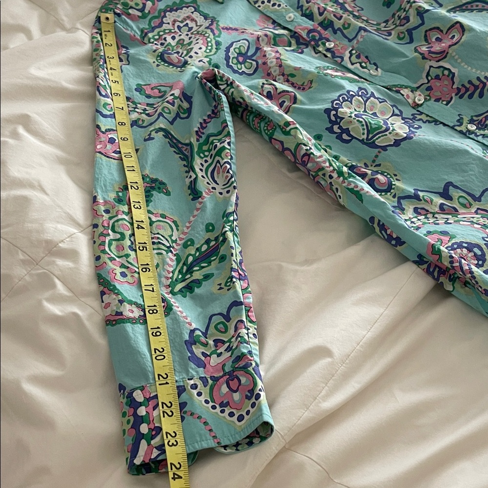 Talbots 100% Cotton Mint Green Paisley Button-Up Shirt with Pink n Navy Accents - Picture 8 of 12